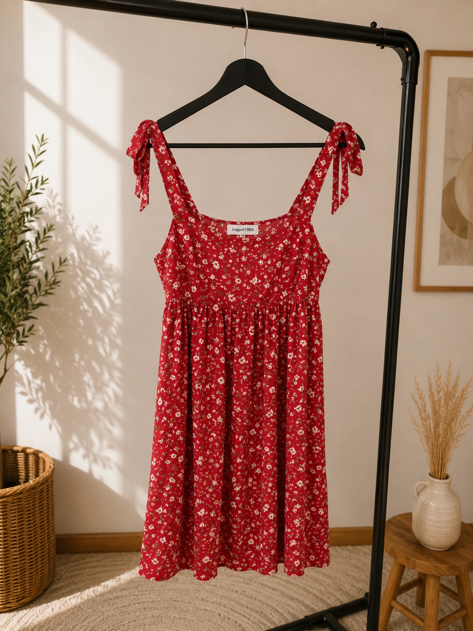 Floral red dress with knotted shoulder straps – photo 2